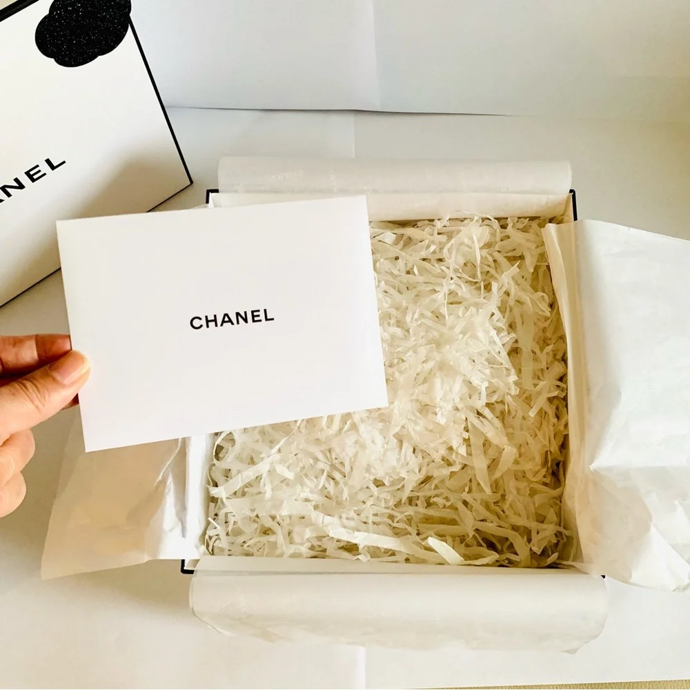 Chanel 2025 Holiday Gift Box w Camellia Navy Ribbon Card Envelope Luxury